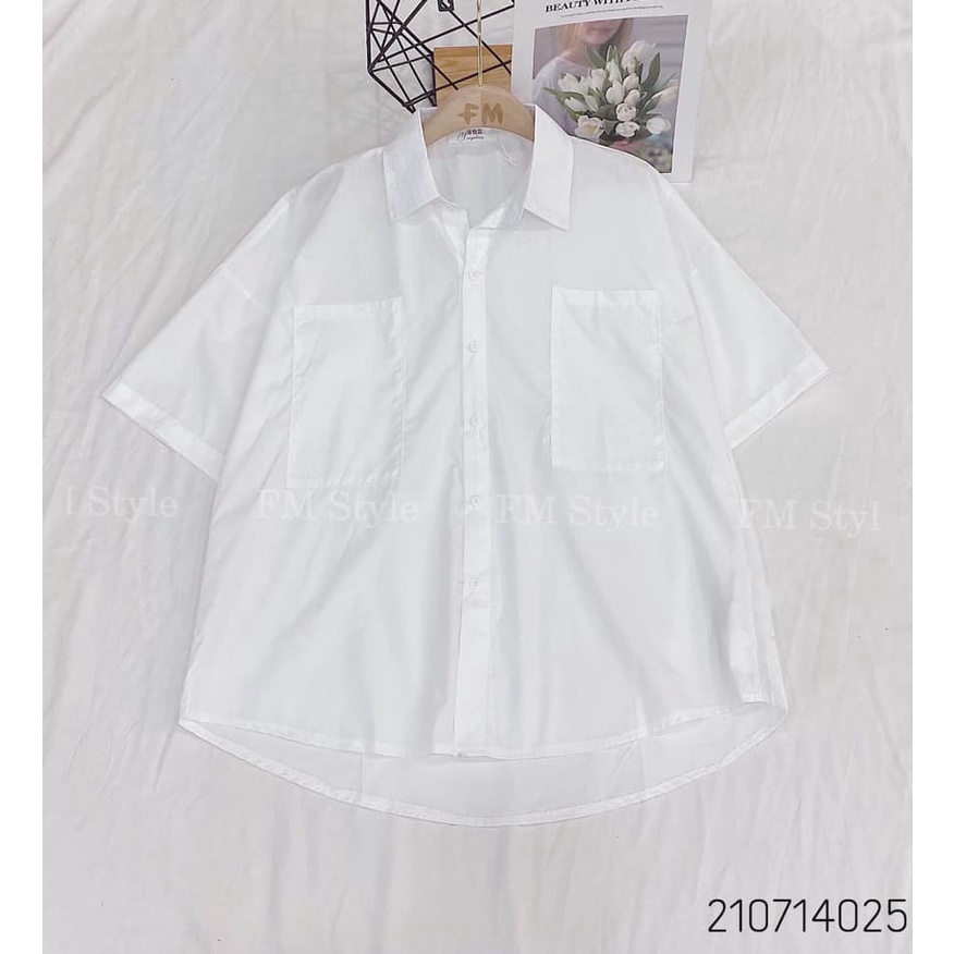 Áo sơ mi nữ tay ngắn FM Style form ôm basic mang đi học đi làm phong cách Ulzzang thời trang 220211001