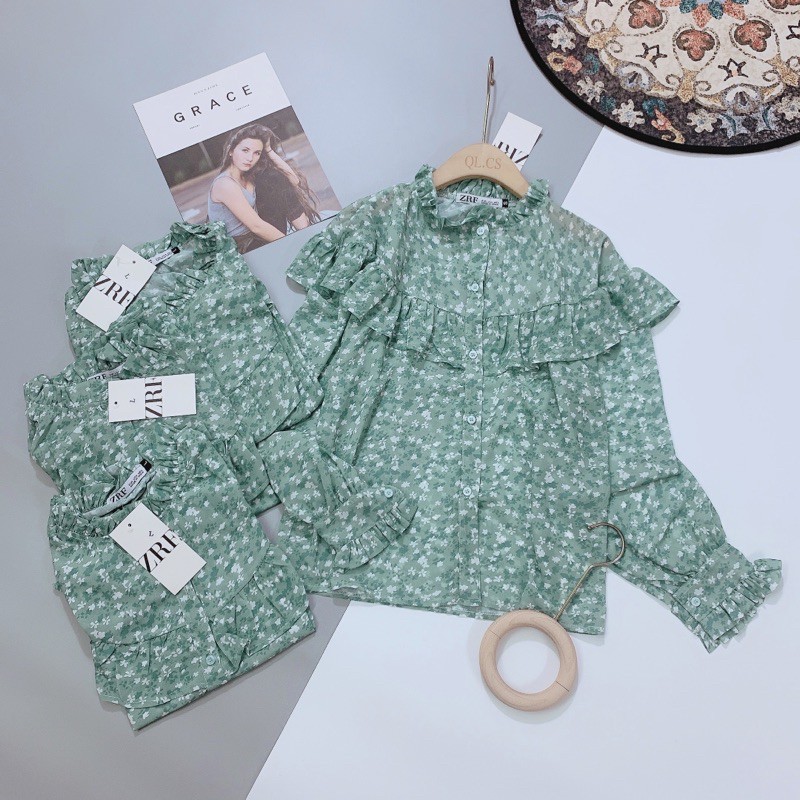 SM10 - ÁO SƠ MI NỮ VOAN XANH HOA NHÍ TRẮNG BÈO | BigBuy360 - bigbuy360.vn