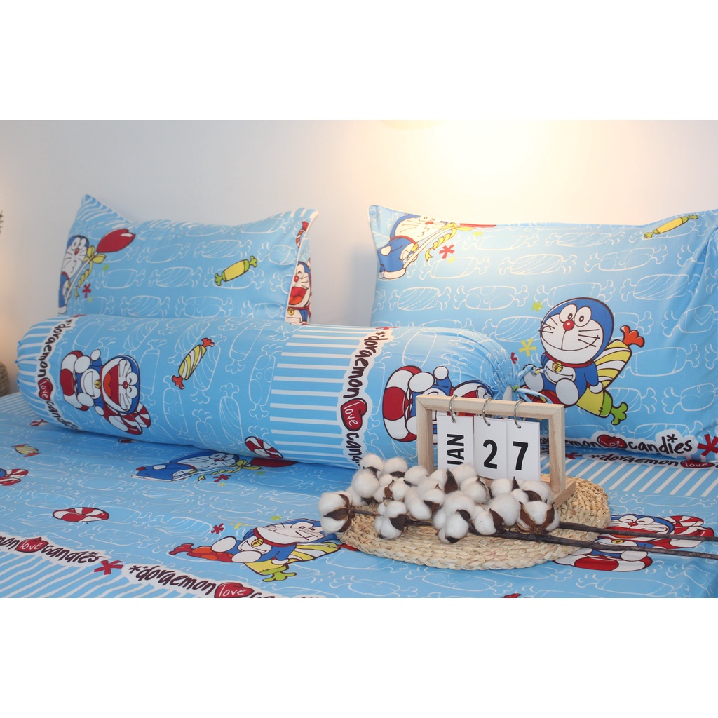 Chăn drap gối COTTON VIỆT NAM cao cấp - DORAEMON và Kẹo - vải dày dặn, mát mẻ, siêu thấm mồ hôi - NHIỀU MẪU MỚI
