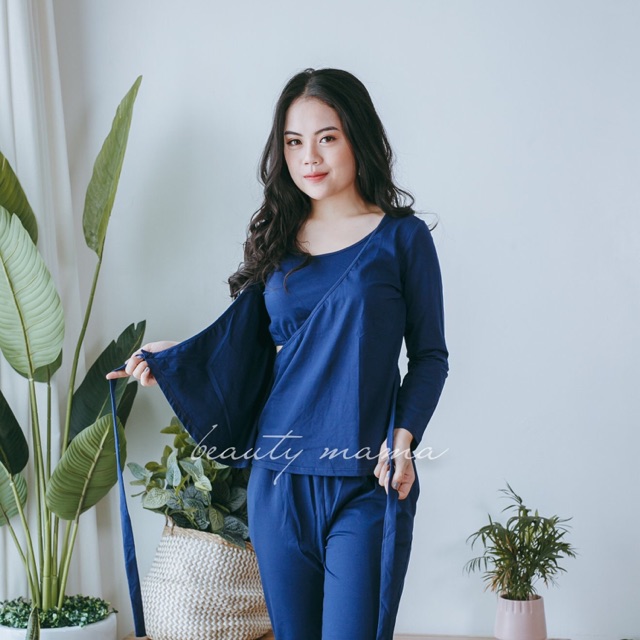 Bộ mặc sau sinh Beauty Mama thắt nơ - có thiết kế cho con bú