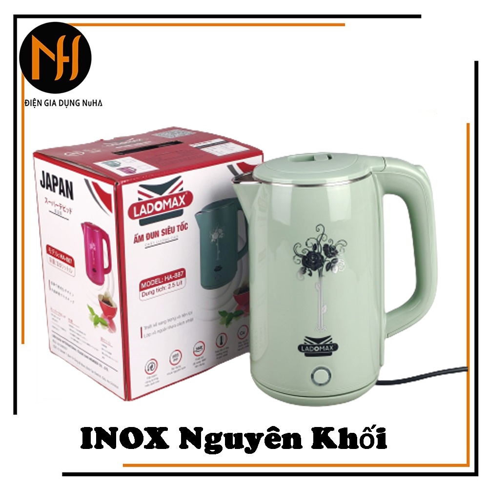 Ấm siêu tốc Ladomax HA887 lòng inox nguyên khối, dung tích 2.5L, bảo hành 12 tháng