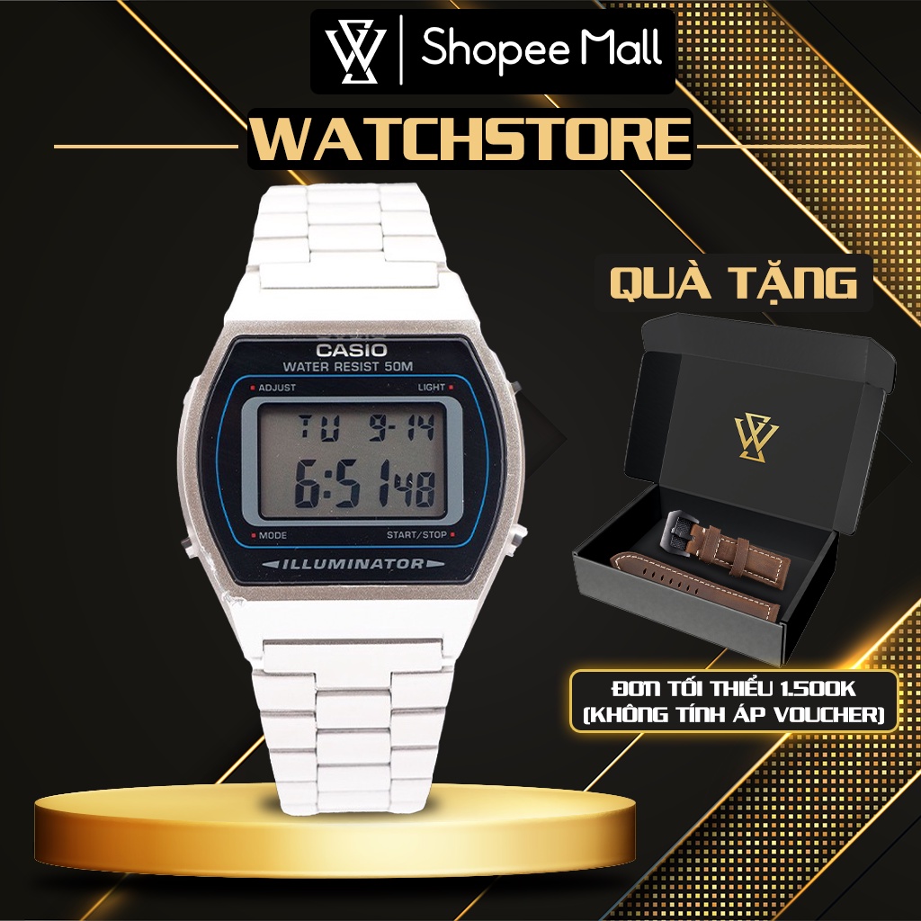 Đồng Hồ Điện Tử Nam Casio WATCHSTORE B640WD-1AVDF Thiết Kế Mặt Kính Vuông Nhựa 35mm, Dây Đeo Kim Loại Và Vỏ Nhựa Màu Bạc