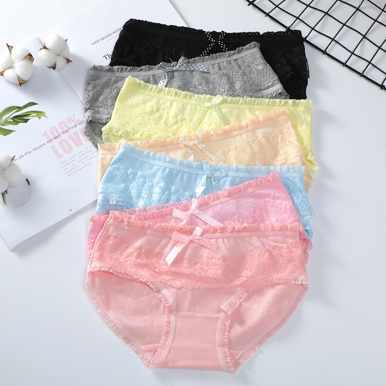 Quần Lót Nữ Cotton Đính Nơ Ren Hoa Quần Chíp Nữ Cotton Mềm Mại Thoáng Khí Rẻ Đẹp Mainia Shop