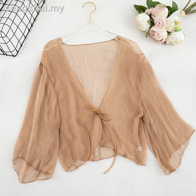 Áo Khoác Chiffon Tay Lửng Cổ Chữ V Phối Ren Thời Trang Mùa Hè Cho Nữ