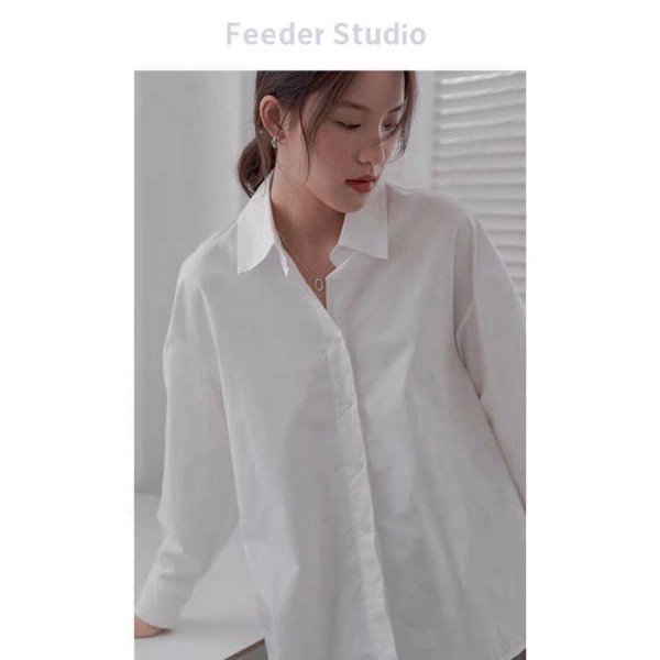 [AMANDA] Áo sơ mi nữ trắng dài tay chất lụa hàn oversize. Áo sơ mi đuôi tôm nhiều màu (freesize) | BigBuy360 - bigbuy360.vn
