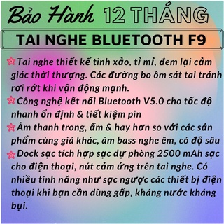 Tai Nghe Bluetooth Cảm Ứng Cao Cấp Tích Hợp Sạc Dự Phòng 2500mAh + Giá Đỡ Điện Thoại, Bass Cực Hay Và Kháng Nước Tốt F9