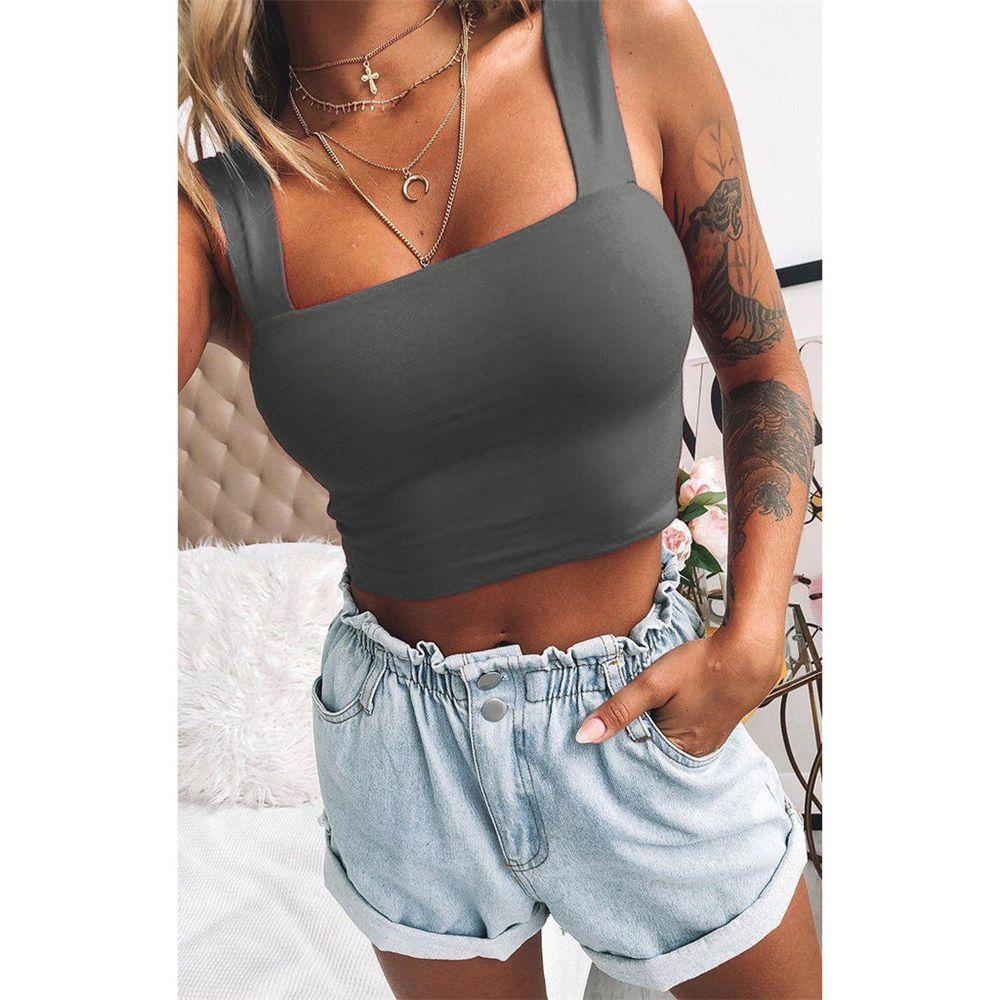 OSIER1 Áo Croptop Sát Nách Cổ Vuông Quyến Rũ Thời Trang Hè