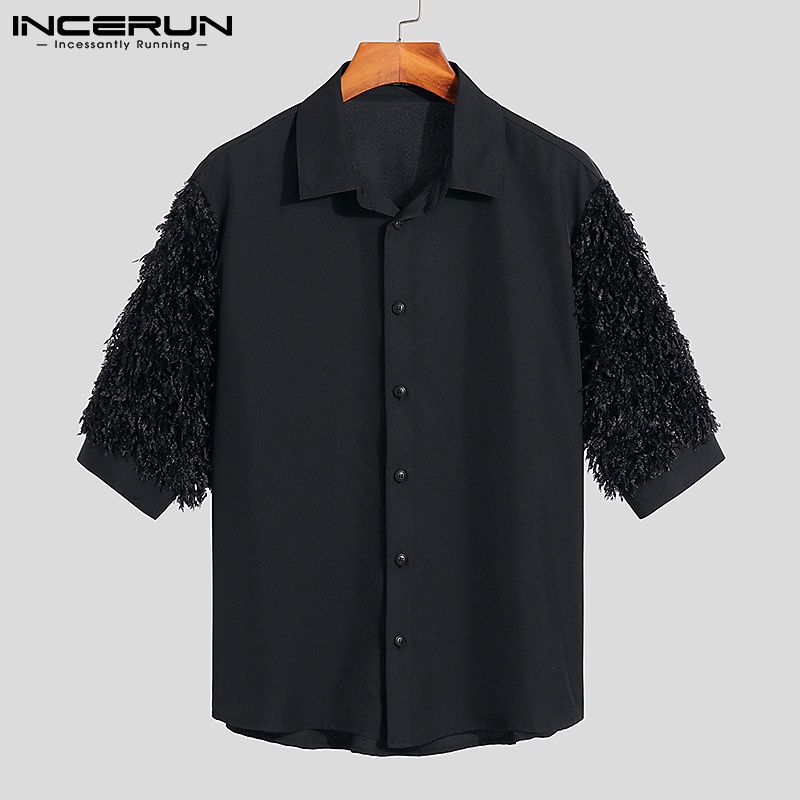 Áo kiểu INCERUN tay lửng đính tua rua xuyên thấu