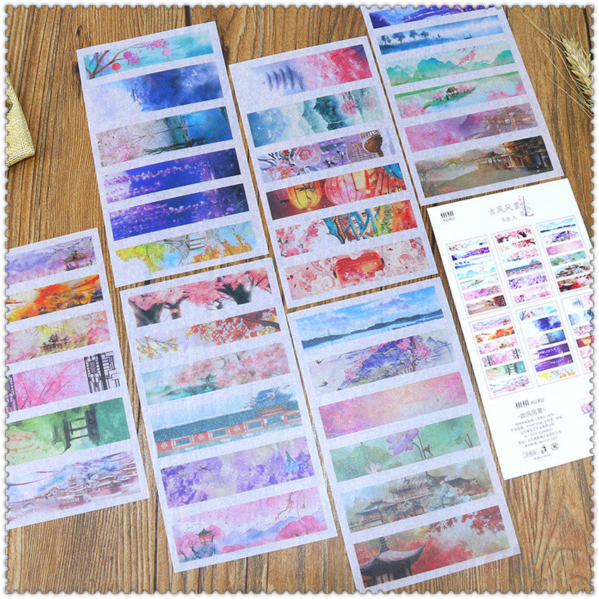 ❀ Ins: Good Vibes - Hình Dán Washi Phong Cảnh Trung Quốc Đẹp Mắt ❀ Set 6 Tấm Sticker Dán Trang Trí Thời Trang