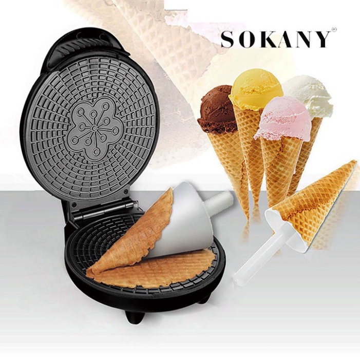 Máy làm bánh quế, vỏ bánh ốc quế gia đình Sokany