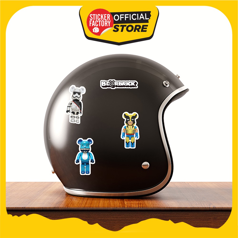 Hộp set 30 sticker decal hình dán nón bảo hiểm , laptop, xe máy, ô tô STICKER FACTORY - Mẫu Bearbrick