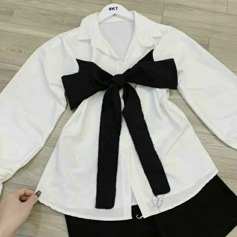 Áo sơ mi phối dây chéo t1