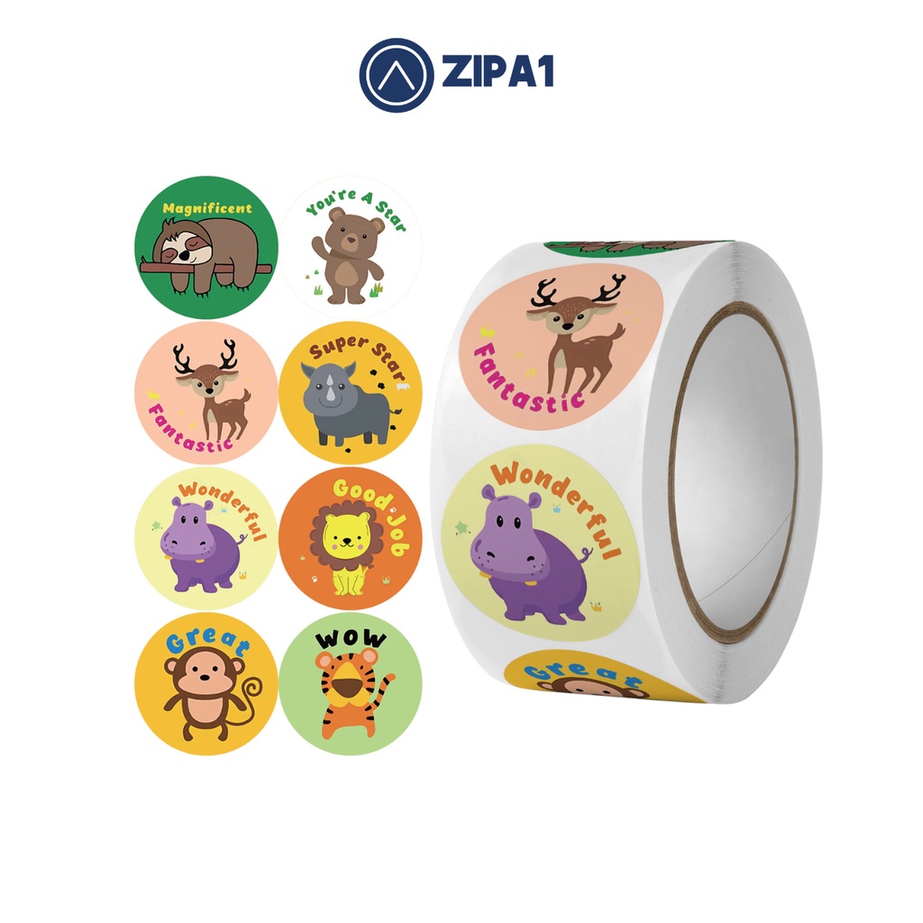 500 miếng dán sticker Năng lượng Tích cực - Hình con vật - 2.5x2.5cm / miếng - A7-115 - Zip A1