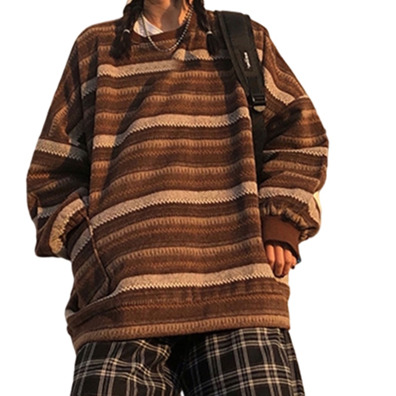 Áo Sweater Dệt Kim Tay Dài Kẻ Sọc Kiểu Harajuku Nhật Bản Cá Tính Cho Nam Và Nữ
