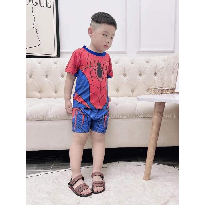 Bộ cộc tay cho bé trai chất thun lạnh in 3D spider man, siêu nhân,thor, captain americar, quần áo trẻ em