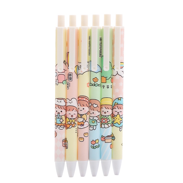 Bút bi bấm nhiều màu in hình cô gái cute mực đen - VPP Thỏ Hồng