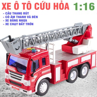 Xe ô tô cứu hỏa chữa cháy mô hình có cầu thang rút Đồ chơi trẻ em tỉ lệ 1:16