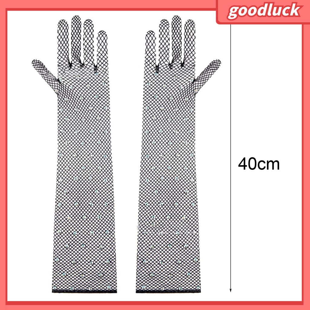 1 Đôi Găng Tay Lưới Đính Đá Co Giãn Dành Cho Nữ