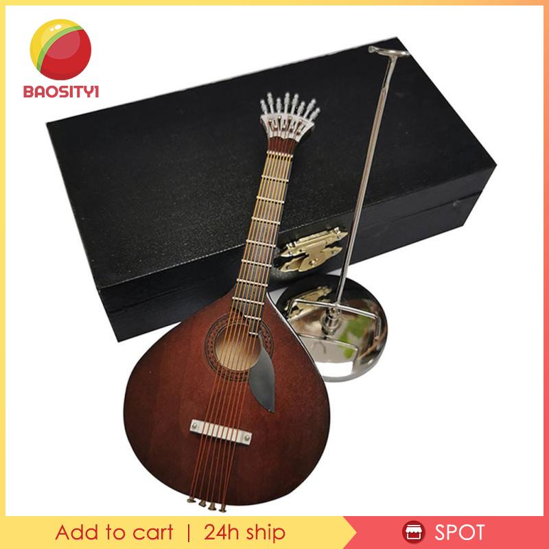 [Baosity1] Mô Hình Đàn Ghita Bằng Gỗ Có Giá Đỡ Trang Trí Sinh Nhật Màu Nâu