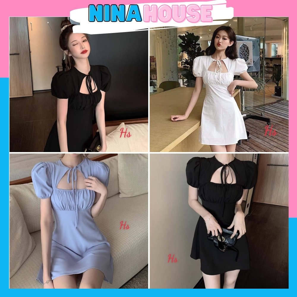 Váy Xếp Li Ngực Tay Bồng Buộc Cổ Ôm Body Sang Chảnh NH489 - Nina House