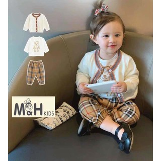 Set Gấu 3 chi tiết Áo Khoác kèm Áo thun và Quần Kẻ Sọc Siêu Xinh cho bé