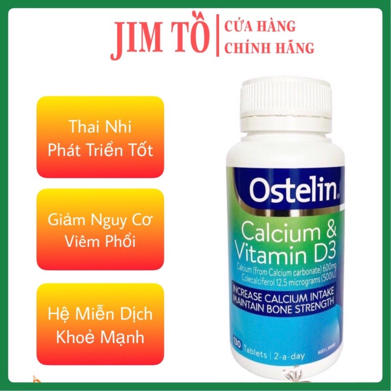 (Cam Kết Hàng Auth) Canxi bầu Ostelin Calcium & Vitamin d3 bổ sung Canxi, D3 cho bà bầu, mẹ cho con bú