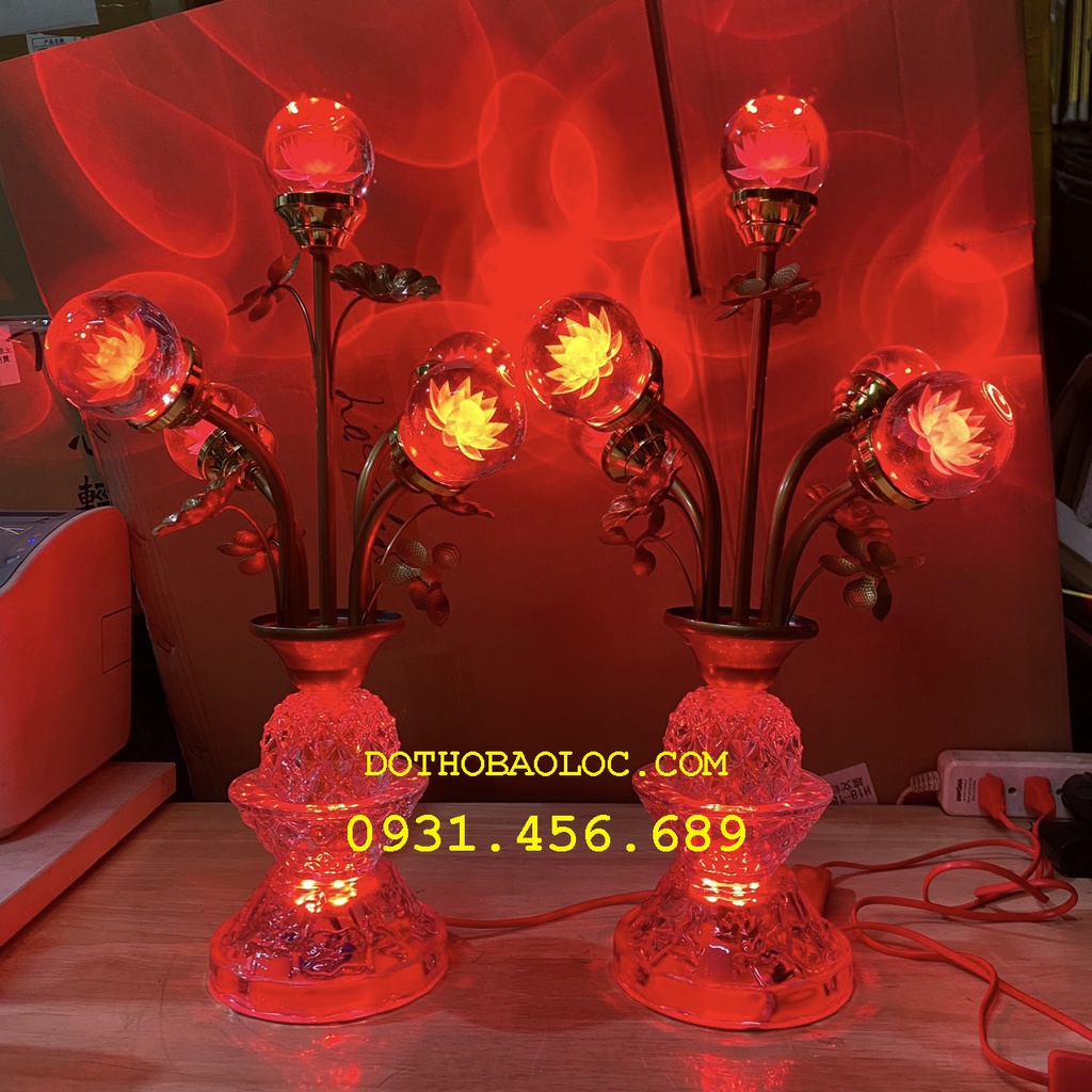 Cặp đèn quả cầu pha lê hoa sen Cao 47cm [ Nhiều chế độ đổi màu ]