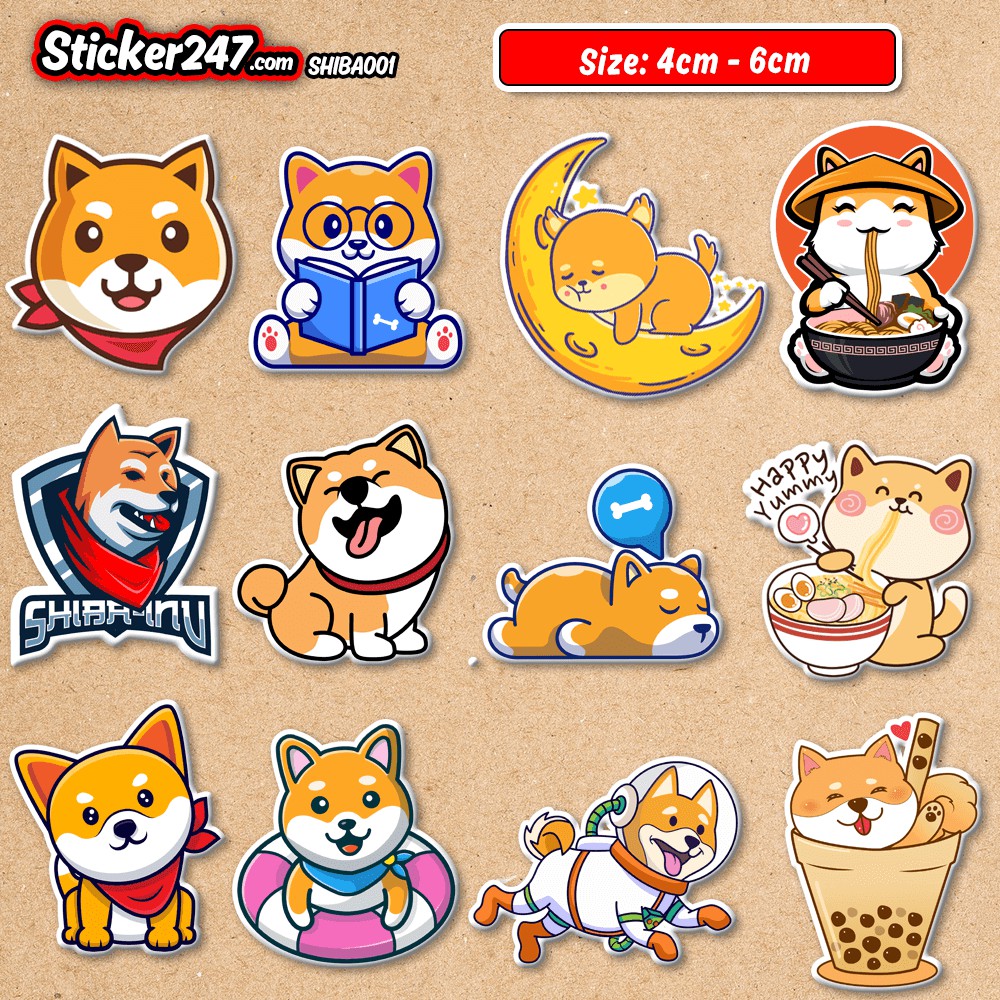 Sticker chó Shiba chống nước sticker dán laptop, điện thoại, đàn guitar, mũ bảo hiểm, vali - Sticker247