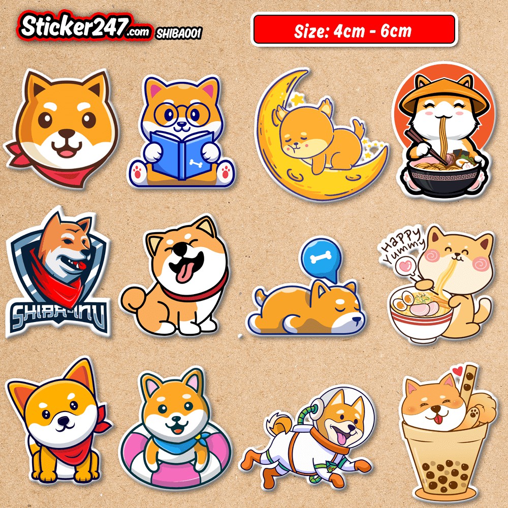 Sticker Chó Shiba Dễ Thương 𝑭𝒓𝒆𝒆𝒔𝒉𝒊𝒑 Decal Chống Thấm Nước, Sticker Dán Mũ Bảo Hiểm, Dán Vali, Laptop, Đàn Guitar