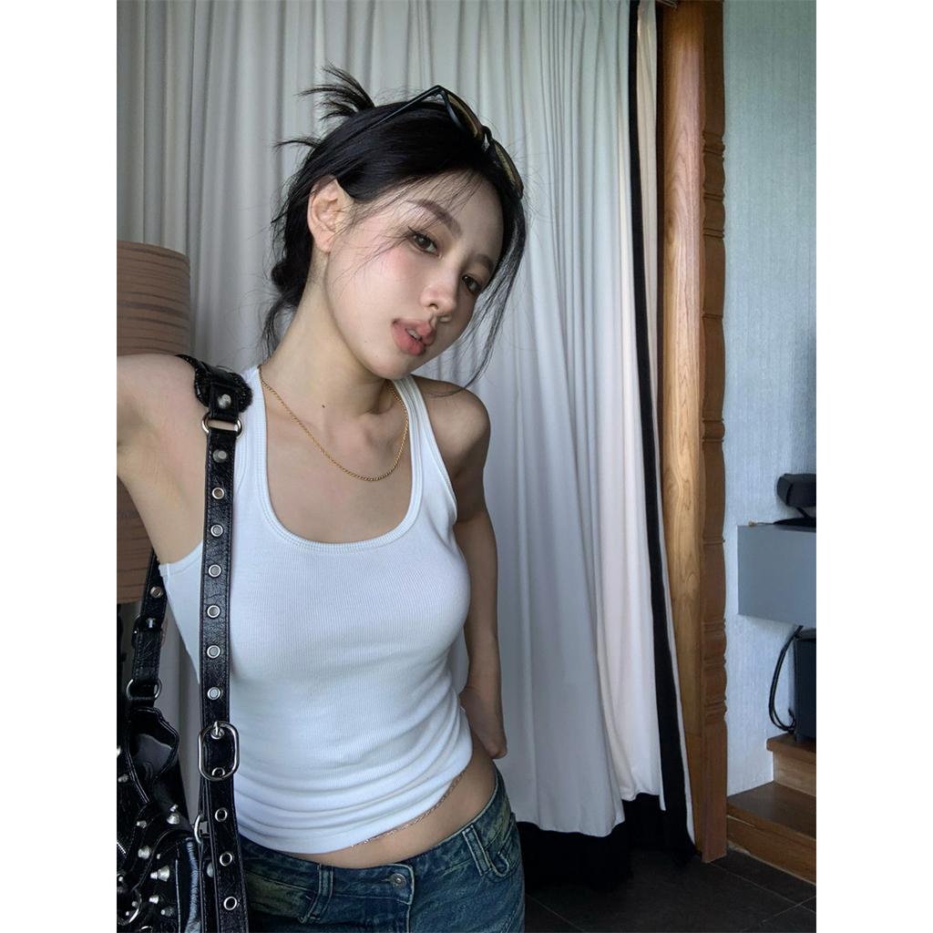 qkoole Áo Hai Dây Màu Trắng Đen Thời Trang Mùa Hè Cho Nữ