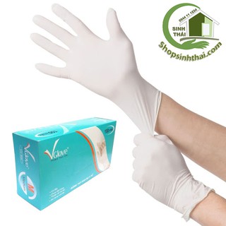 Găng tay cao su y tế Vglove - hộp 100 cái - loại cao cấp màu trắng có bột