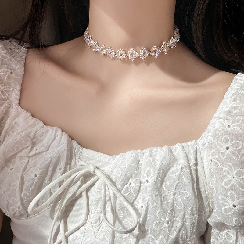 Vòng cổ Dáng Ngắn Đính Đá Pha Lê Đơn Giản Thời Trang Cho Nữ