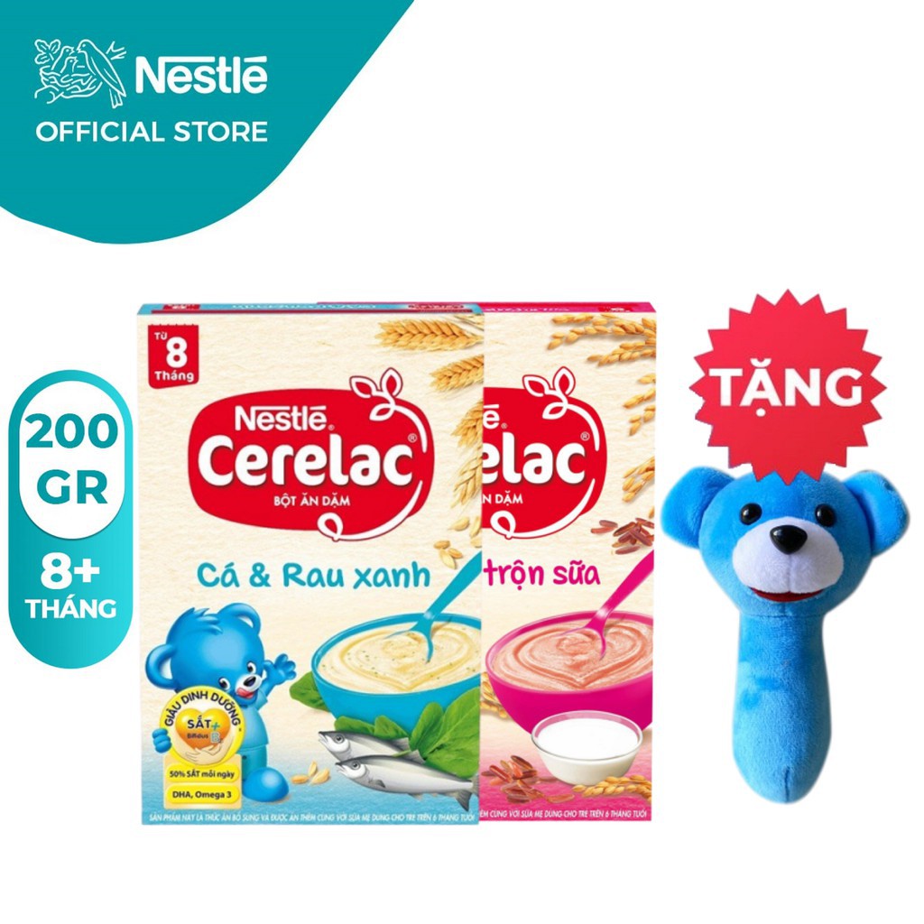 Combo 2 Hộp Bột Ăn Dặm Nestlé Cerelac Gạo Lức Và Cá Rau Xanh 200g/Hộp