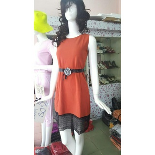 Đầm suông phối ren.  Kèm hình thật