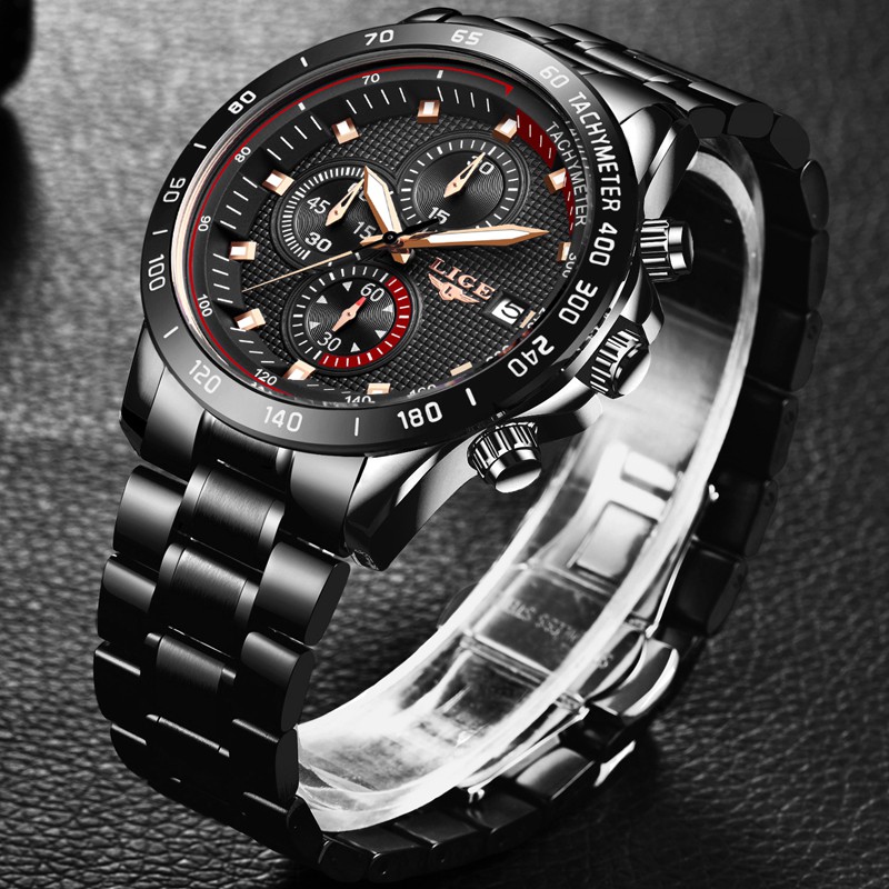 LIGE 9994 Men's Fashion Luxury Stainless Steel Waterproof Quartz Watch