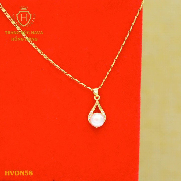 Dây Chuyền, Vòng Cổ Nữ Mặt Đính Hạt Ngọc Xi Mạ Vàng Non Cao Cấp - Trang Sức Hava Hong Kong - HVDN58
