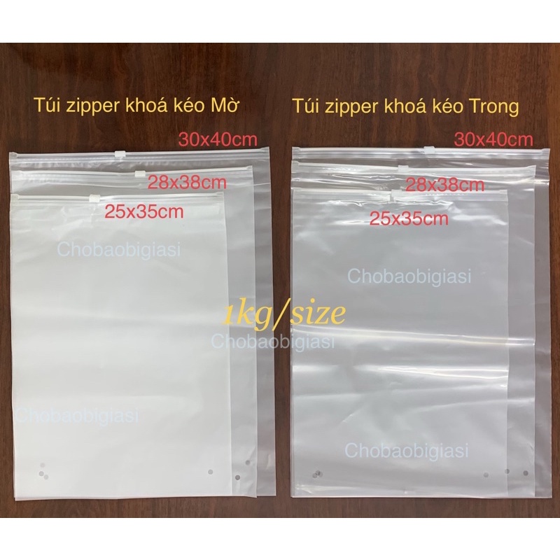 {1kg/size} Túi Zip KHOÁ KÉO TRONG, KHOÁ KÉO MỜ đựng quần áo (có đục lỗ thông hơi)