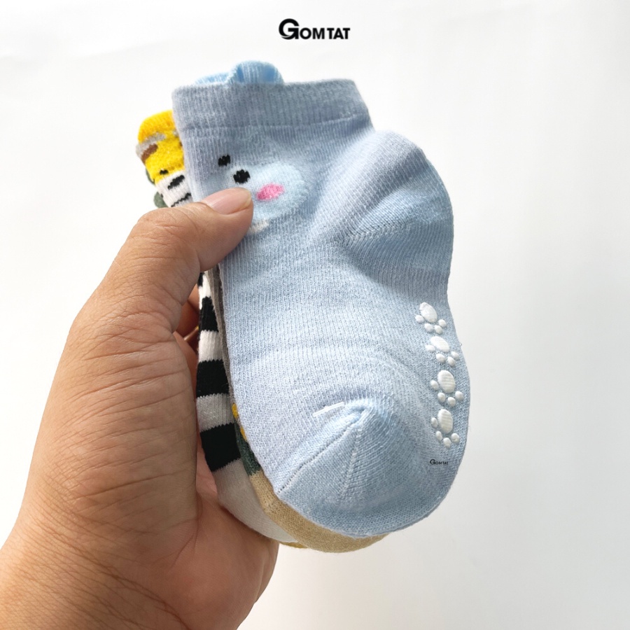 Set 5 đôi tất cho bé trai hình động vật dễ thương, vớ trẻ em thoáng mát có đệm cao su chống tuột gót - LISU-TREEM-NAM02