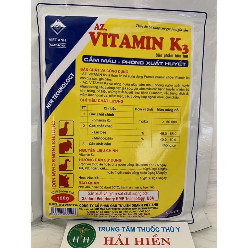 100g Vitamin K3 - thức ăn bổ sung vitamin K cho gia súc, gia cầm