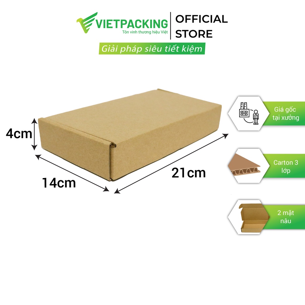 21x14x4 - 50 hộp carton nắp gài hông giấy đẹp, hộp cứng V118 - VietPacking Official