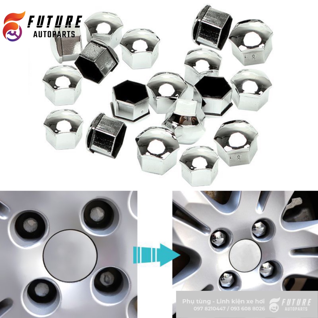 Bộ nắp chụp đầu ốc bánh xe cỡ 21mm bằng nhựa kèm kẹp tháo lắp - Future Autoparts