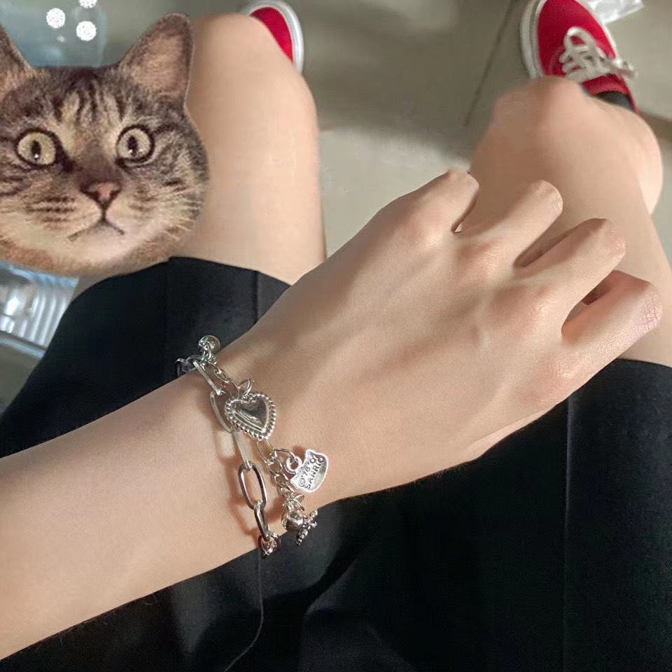 Vòng Tay Hai Lớp Bằng Thép Không Gỉ Hình Hoa Phong Cách Hàn Quốc