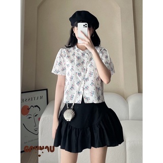 Áo blouse hoa nhí chéo tà