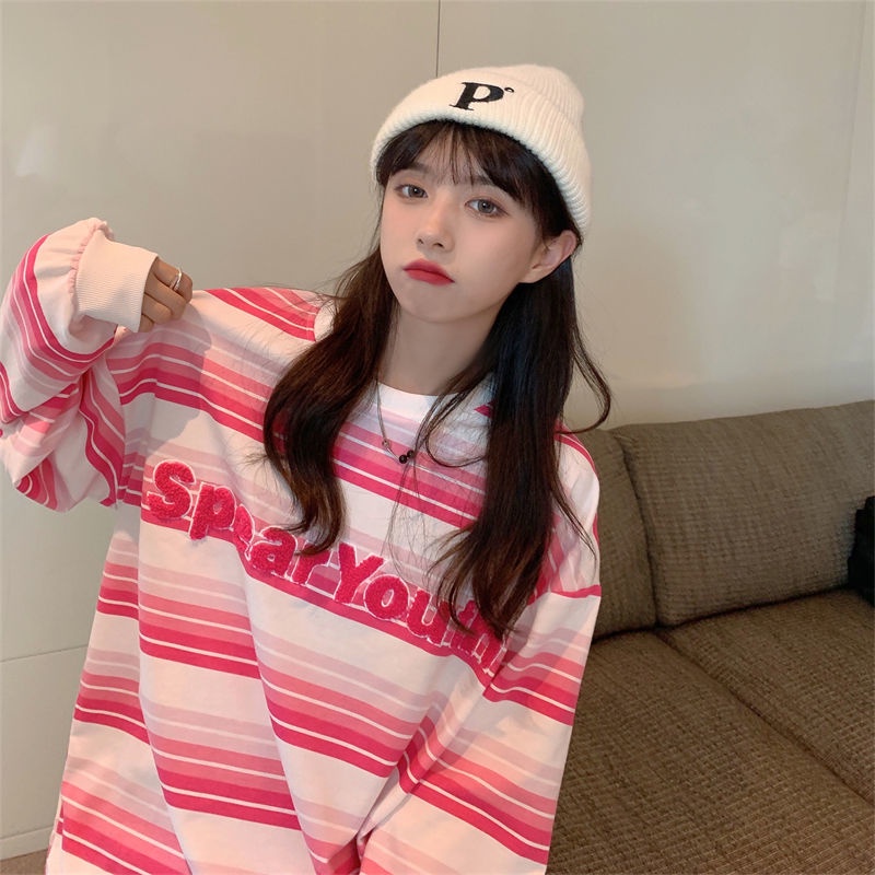 Áo Thun Tay Dài Họa Tiết Sọc Thời Trang Dành Cho Nữ