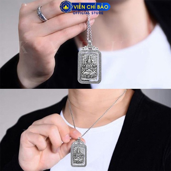 Mặt vòng cổ bạc Phật bản mệnh 12 con giáp Lục tự hoa sen vuông xoay chất liệu bạc Thái 925 Viễn Chí Bảo M100026