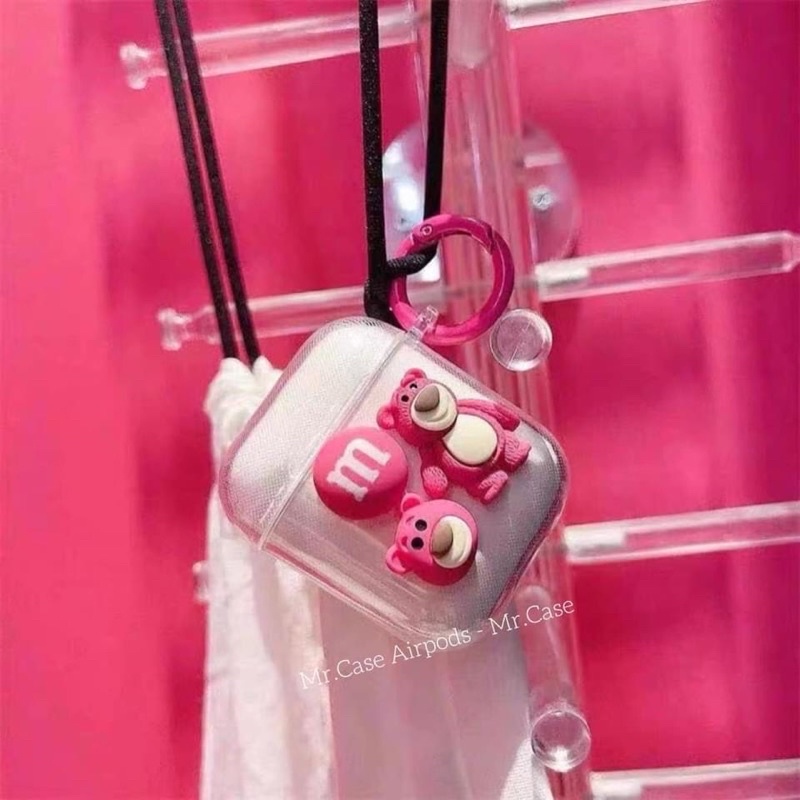 Case Airpods 1/2/3/Pro Vỏ Tai Nghe Hình Gấu Hồng Trong Dẻo Cực Xinh - Mr.Case AirPods