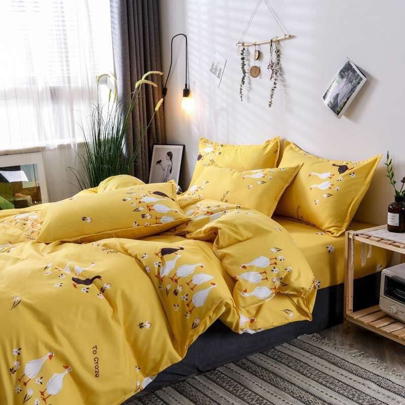 Bộ chăn ga gối phong cách Hàn Quốc Cotton poly - Vịt vàng ( 2 lựa chọn)