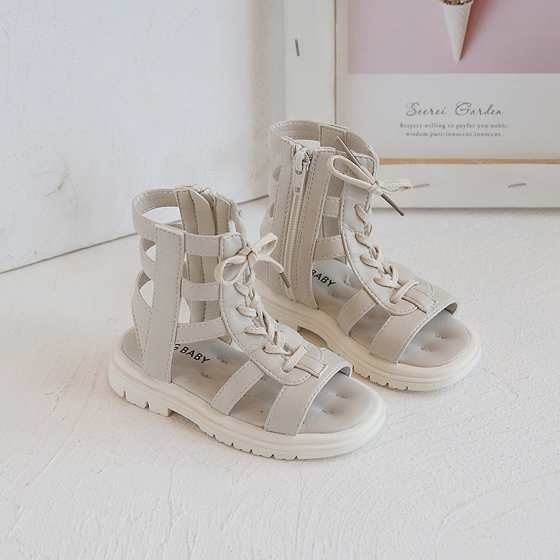 ￼Giày Sandal chiến binh bé gái - Sandal bé gái cao cổ đế chống vấp chất da siêu mềm A451