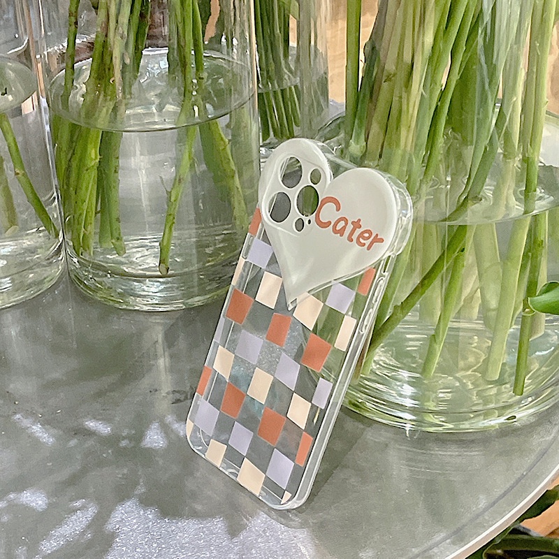 Ốp lưng iphone Ốp điện thoại silicon TPU ô vuông trái tim cho iPhone 11 12 13 Pro Max X Xr Xs Max 14pro 8 Plus Se 2020 13 13MINI Dinuo case