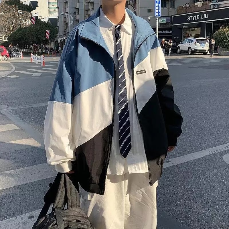 Áo Khoác Kaki / Xanh Dương Phối Màu Sắc Tương Phản Phong Cách Hàn Quốc Dễ Phối Đồ Size M-2XL